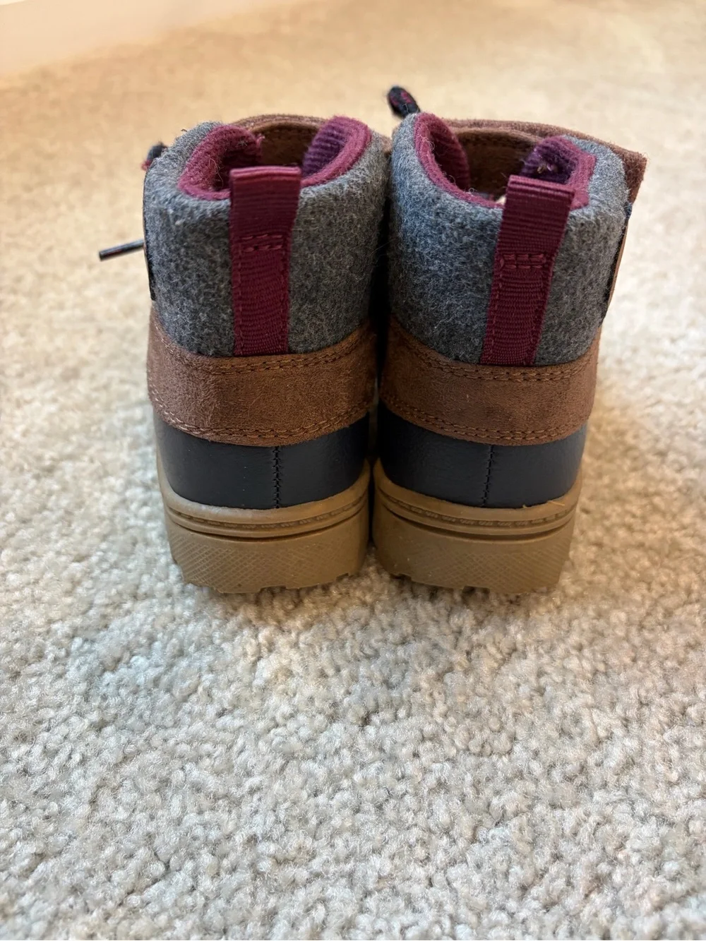 Carter's Navy Blue and Brown Toddler Winter Duck Boots with Gray Felt Cuff